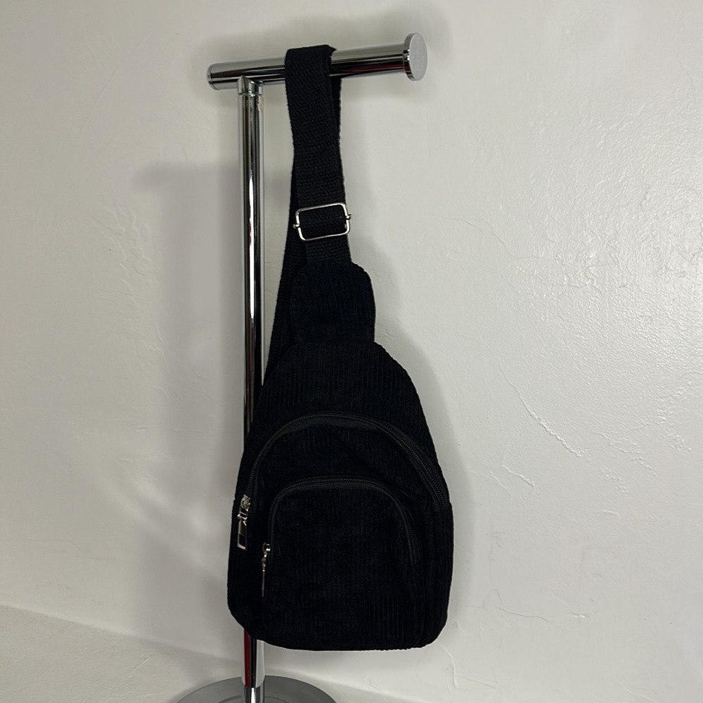 Unbranded black corduroy sling bag